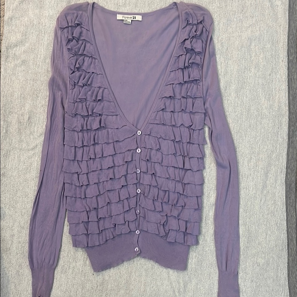 Forever 21 Purple Ruffled Knit Cardigan